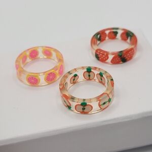 Colorful Fruit Resin Rings Set Size 6 Acrylic Summer Citrus Fruit Teen Playful